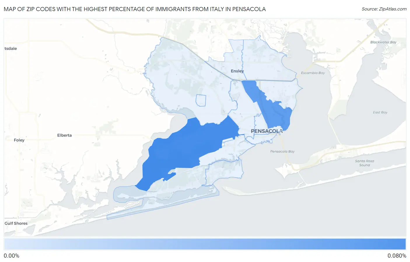 Zip Codes with the Highest Percentage of Immigrants from Italy in Pensacola Map