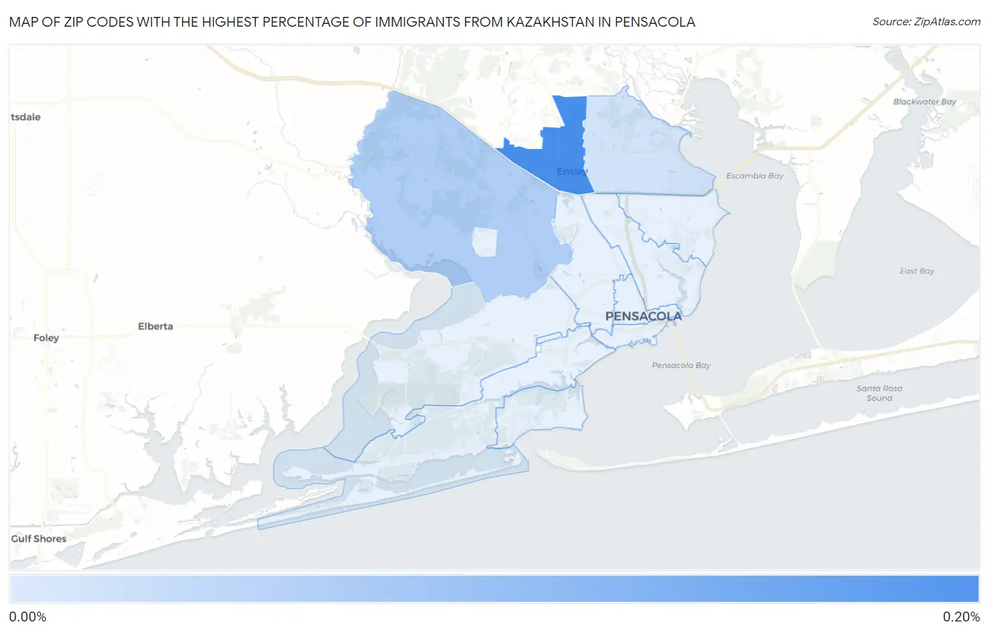 Zip Codes with the Highest Percentage of Immigrants from Kazakhstan in Pensacola Map
