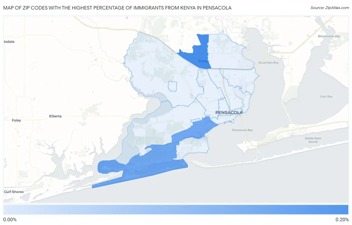 Zip Codes with the Highest Percentage of Immigrants from Kenya in Pensacola Map