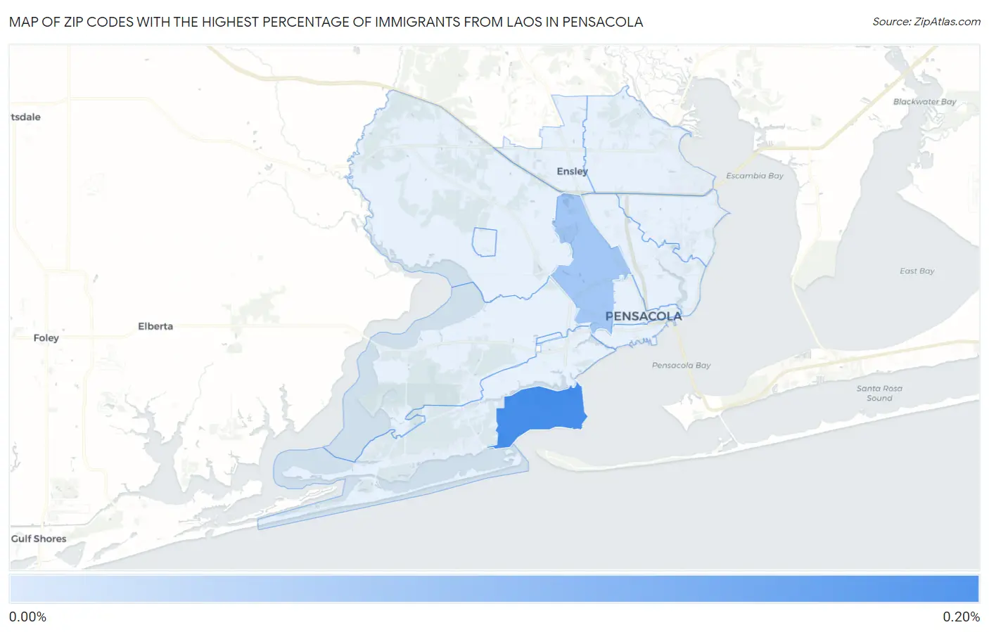 Zip Codes with the Highest Percentage of Immigrants from Laos in Pensacola Map