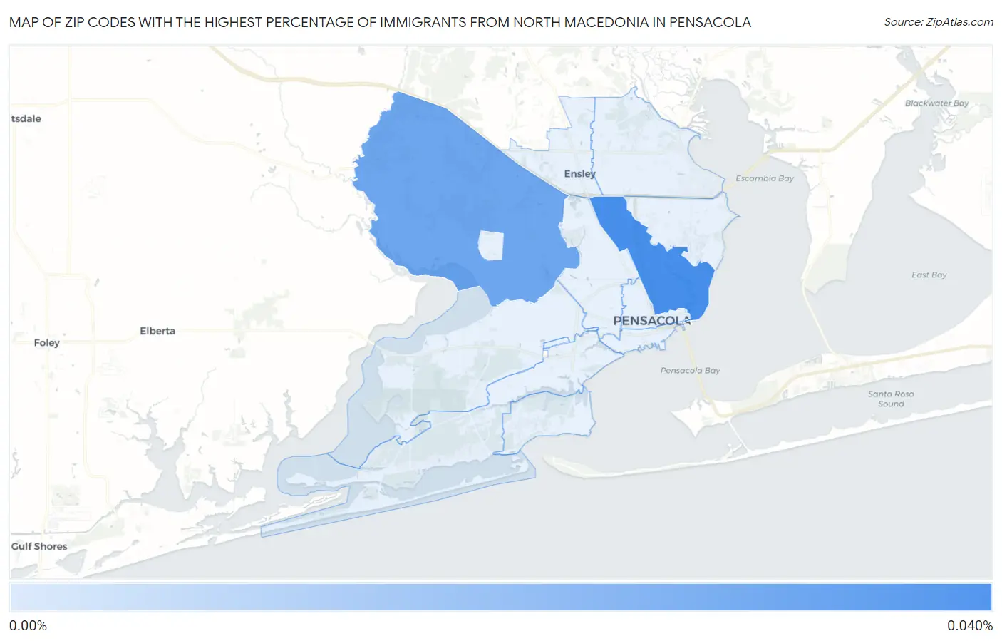 Zip Codes with the Highest Percentage of Immigrants from North Macedonia in Pensacola Map