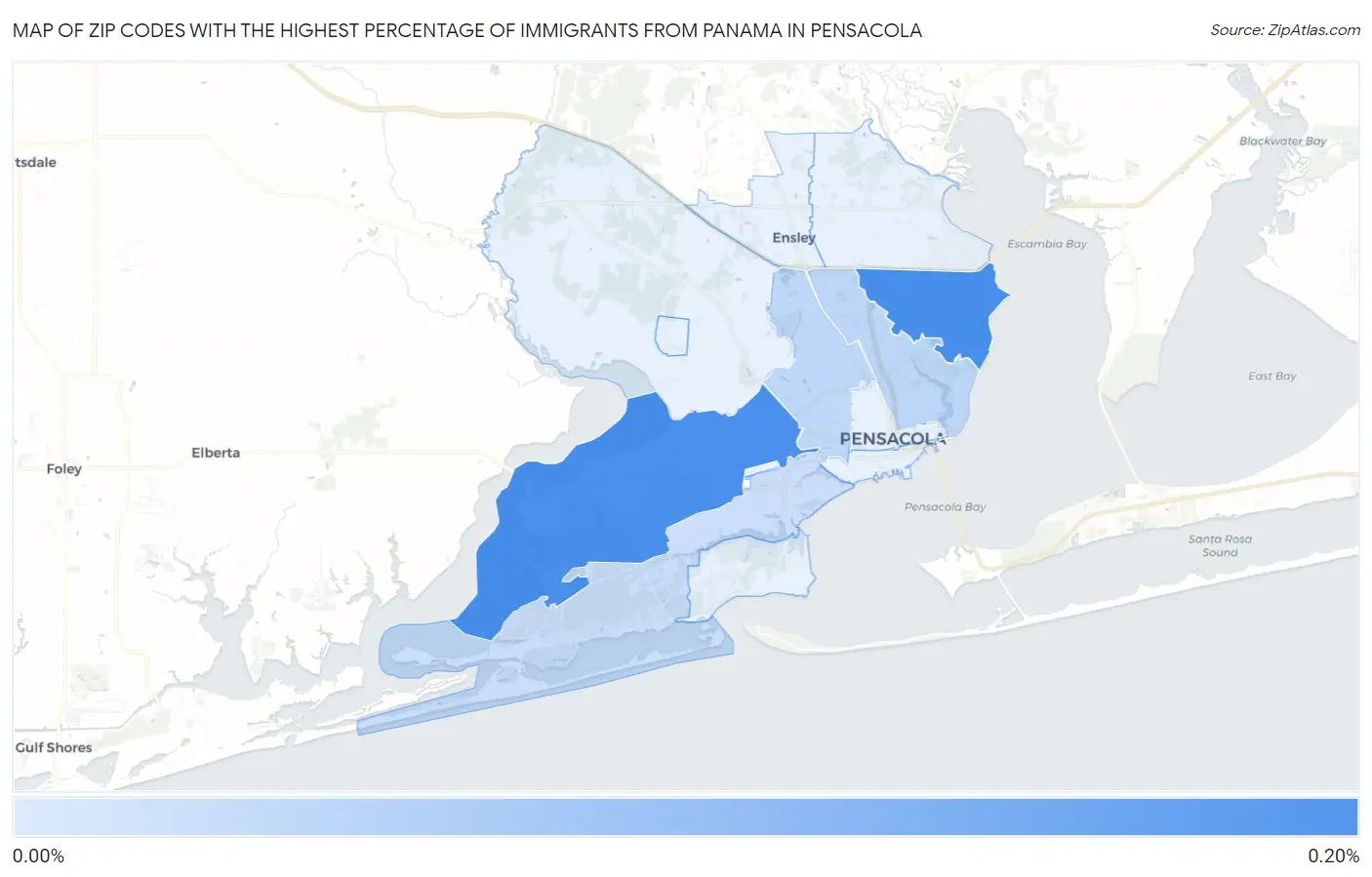 Zip Codes with the Highest Percentage of Immigrants from Panama in Pensacola Map