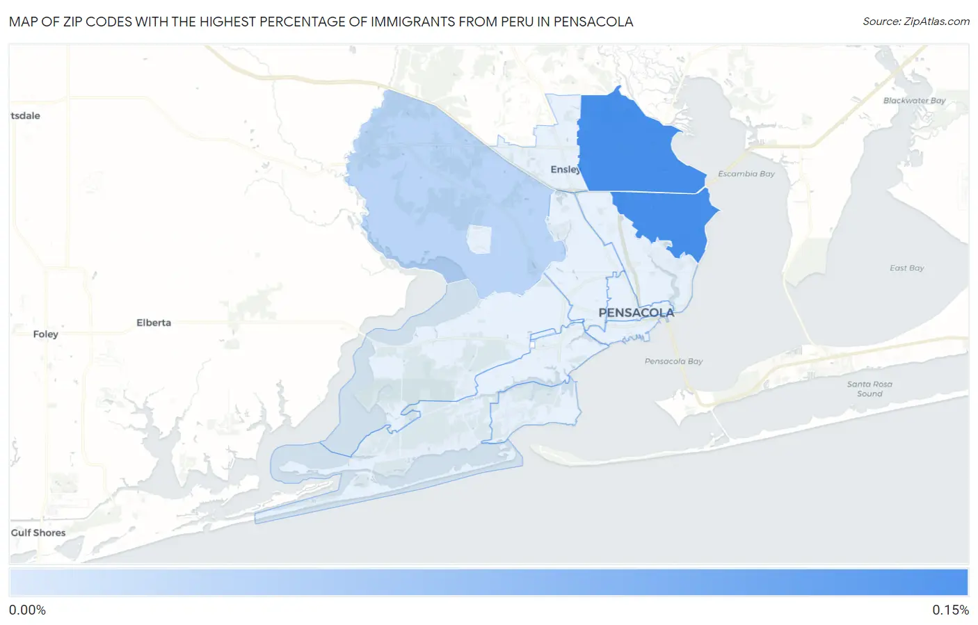 Zip Codes with the Highest Percentage of Immigrants from Peru in Pensacola Map
