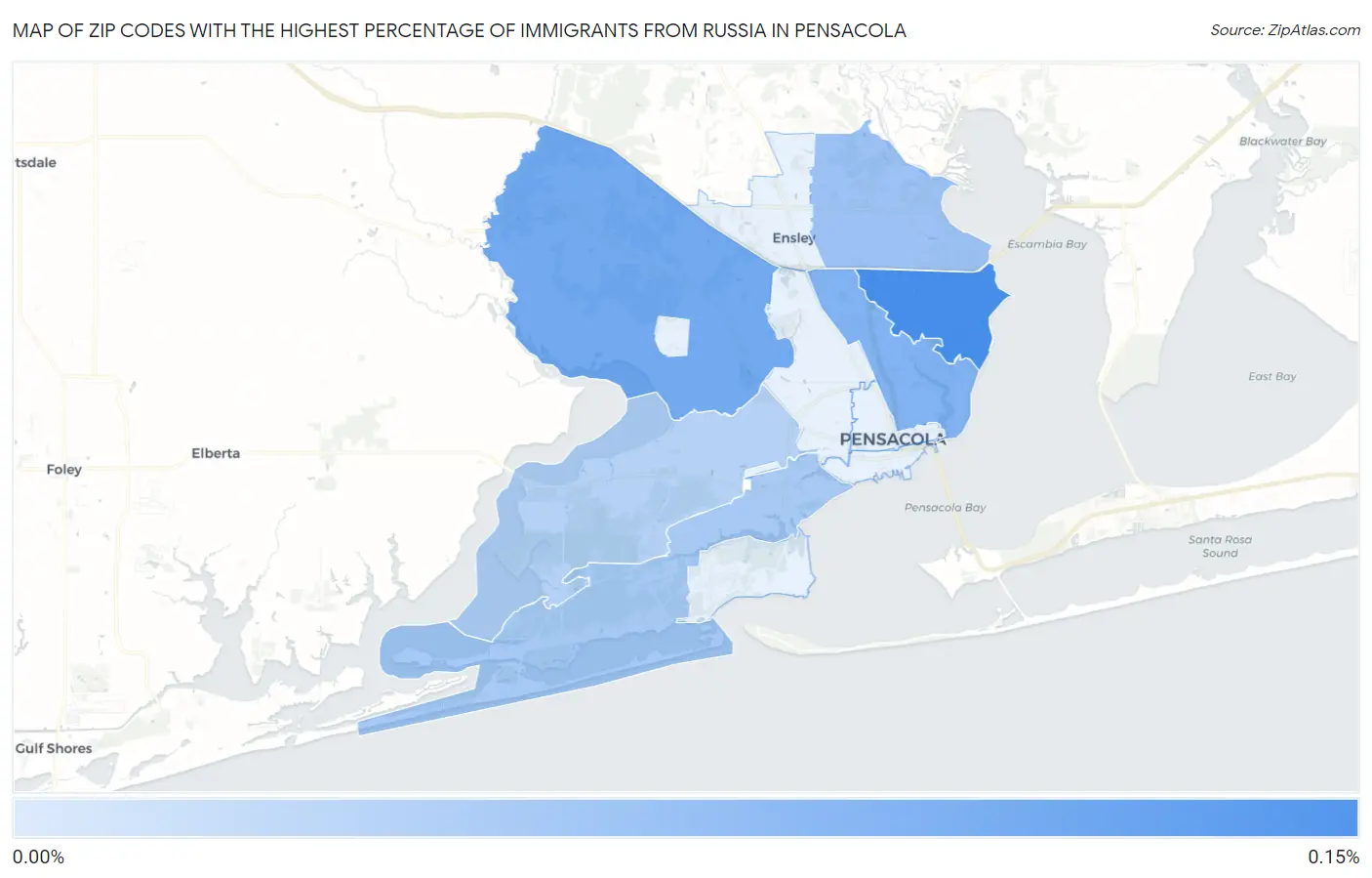 Zip Codes with the Highest Percentage of Immigrants from Russia in Pensacola Map