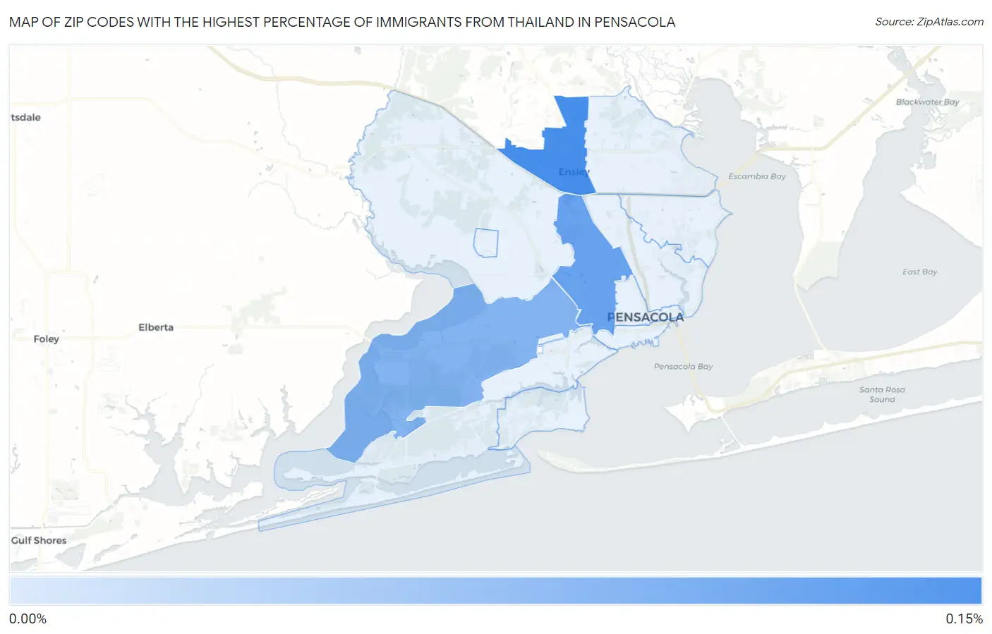 Zip Codes with the Highest Percentage of Immigrants from Thailand in Pensacola Map