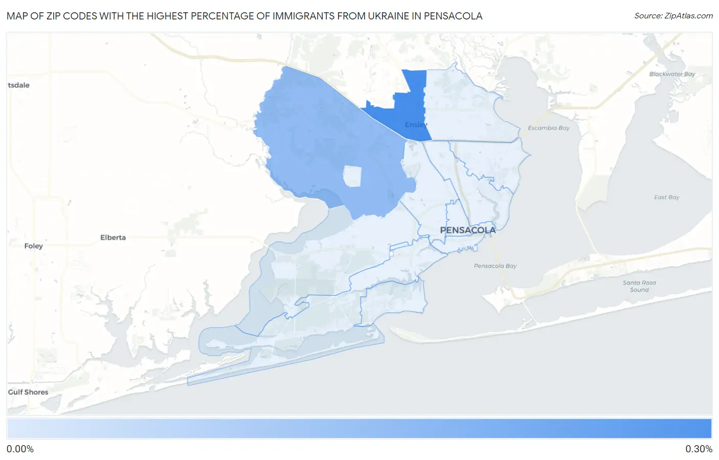 Zip Codes with the Highest Percentage of Immigrants from Ukraine in Pensacola Map