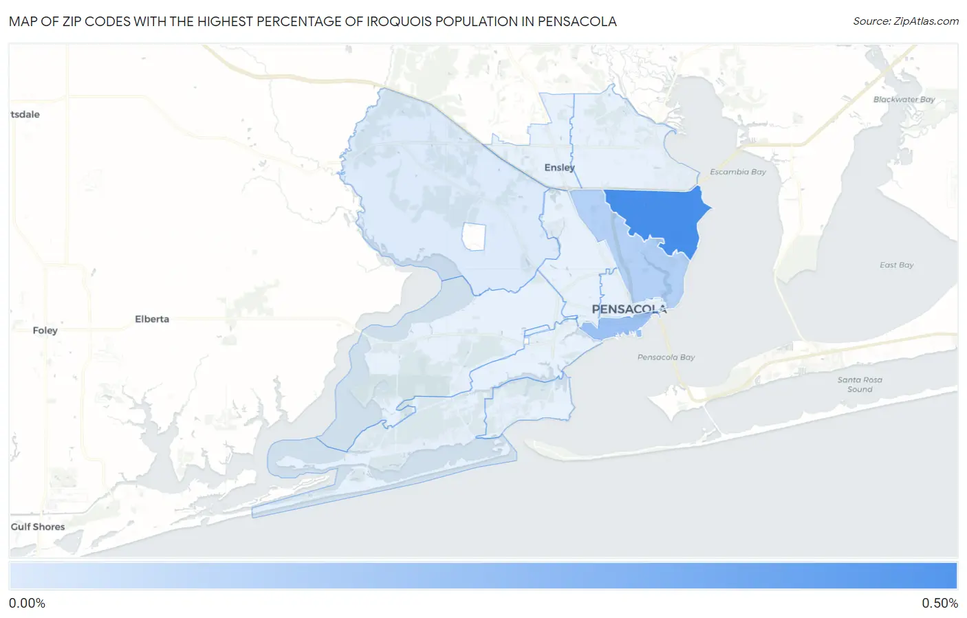 Zip Codes with the Highest Percentage of Iroquois Population in Pensacola Map