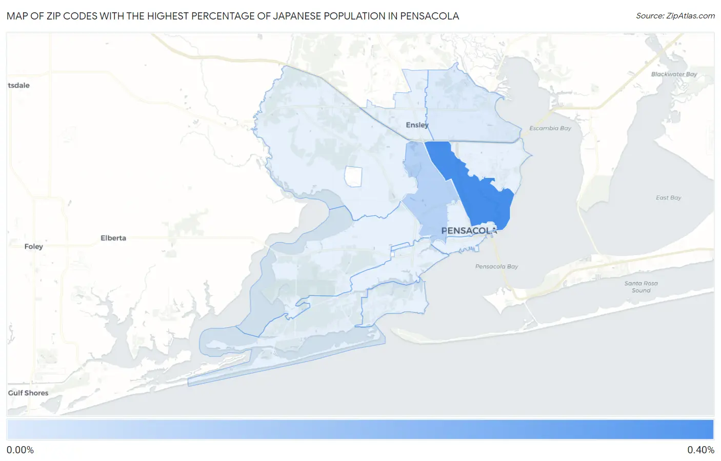 Zip Codes with the Highest Percentage of Japanese Population in Pensacola Map