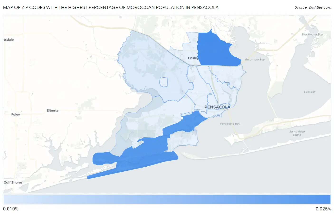 Zip Codes with the Highest Percentage of Moroccan Population in Pensacola Map