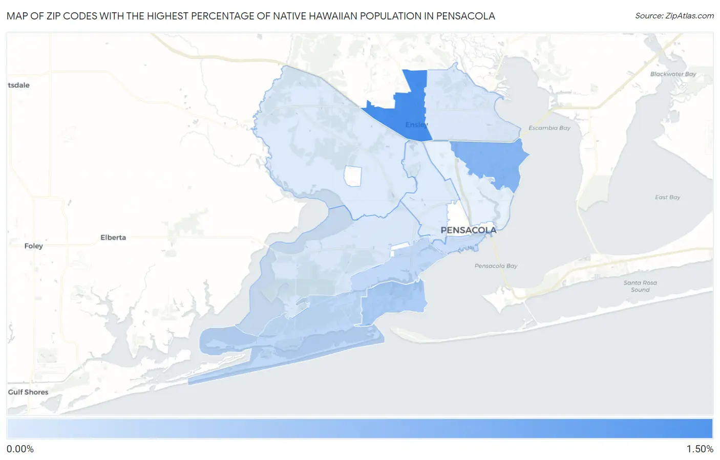 Zip Codes with the Highest Percentage of Native Hawaiian Population in Pensacola Map