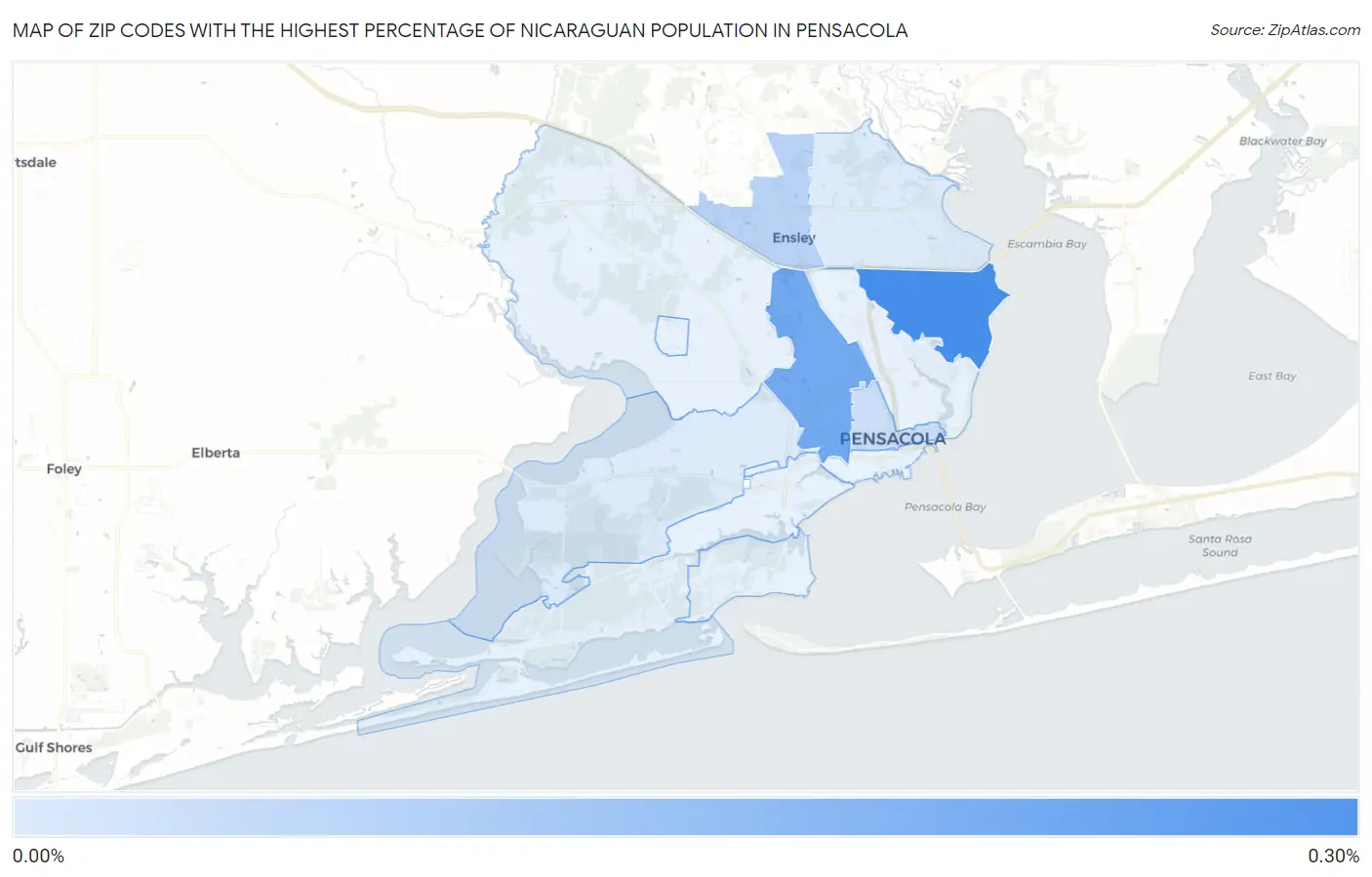 Zip Codes with the Highest Percentage of Nicaraguan Population in Pensacola Map