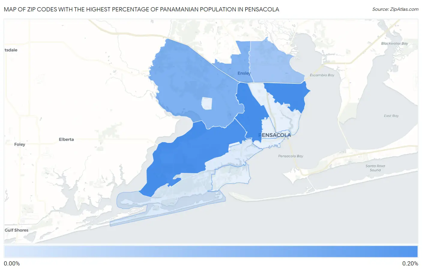 Zip Codes with the Highest Percentage of Panamanian Population in Pensacola Map