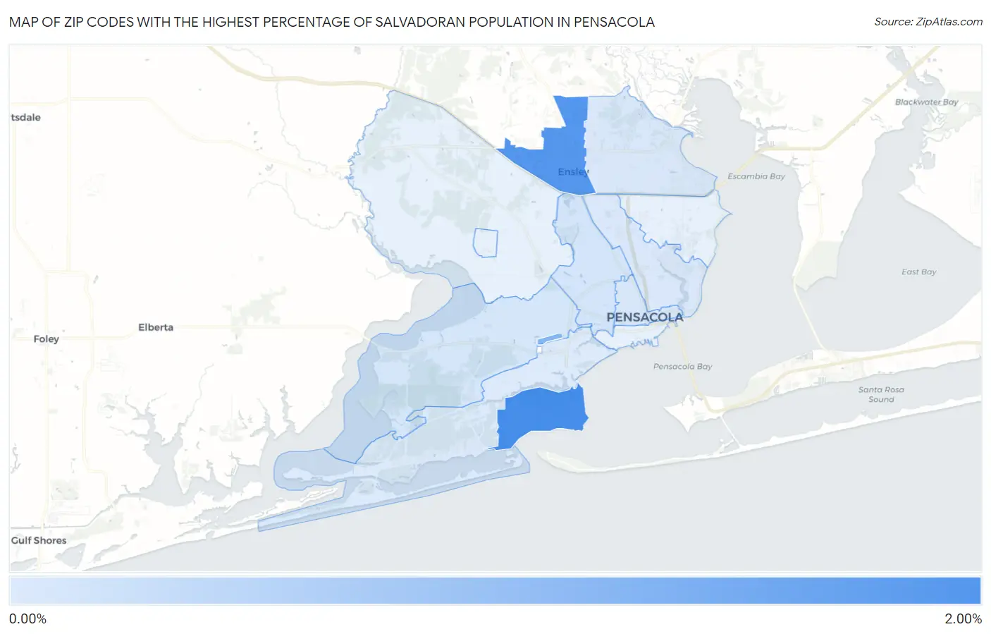 Zip Codes with the Highest Percentage of Salvadoran Population in Pensacola Map
