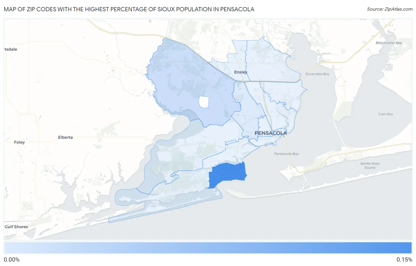 Zip Codes with the Highest Percentage of Sioux Population in Pensacola Map