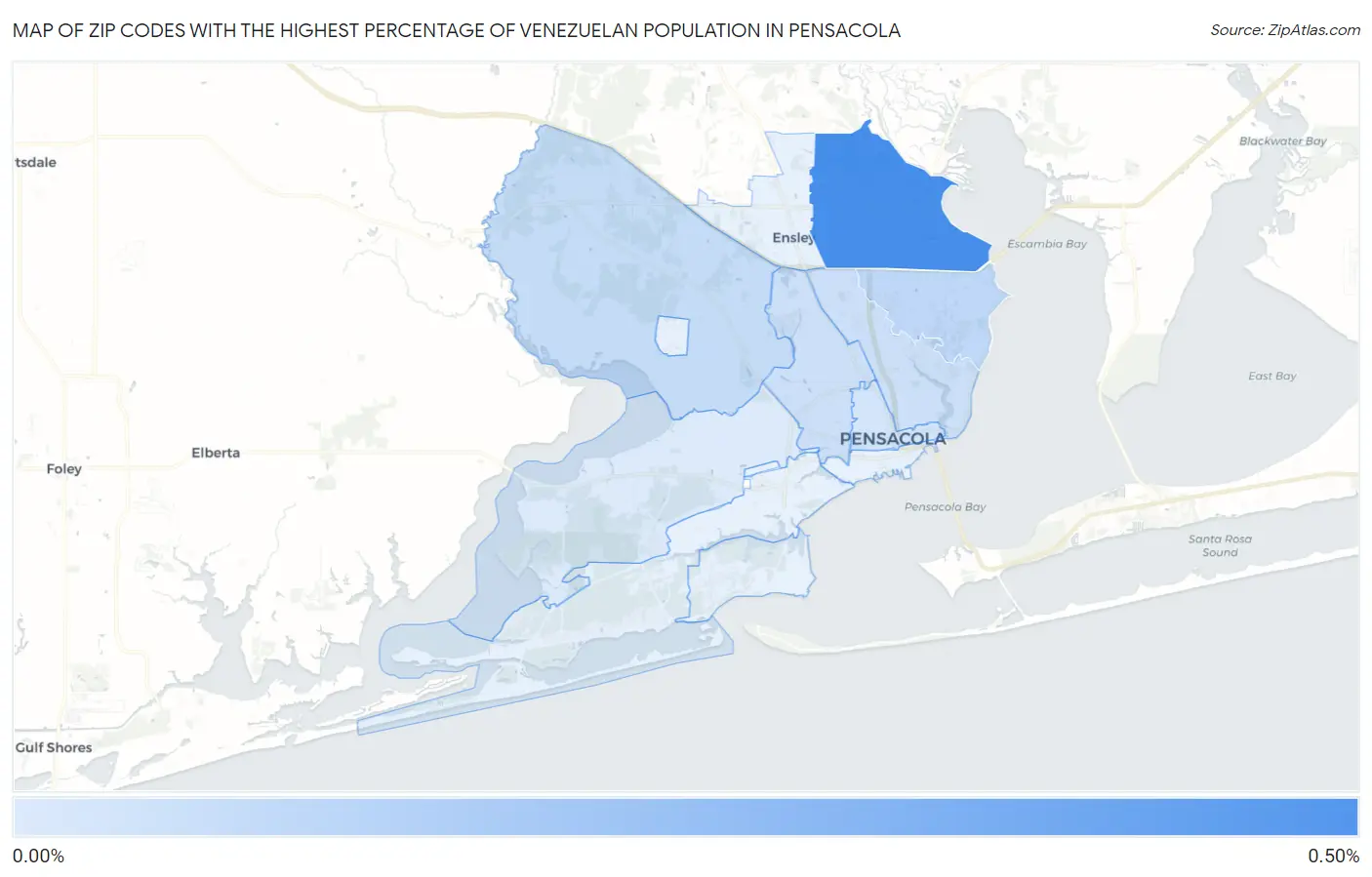 Zip Codes with the Highest Percentage of Venezuelan Population in Pensacola Map