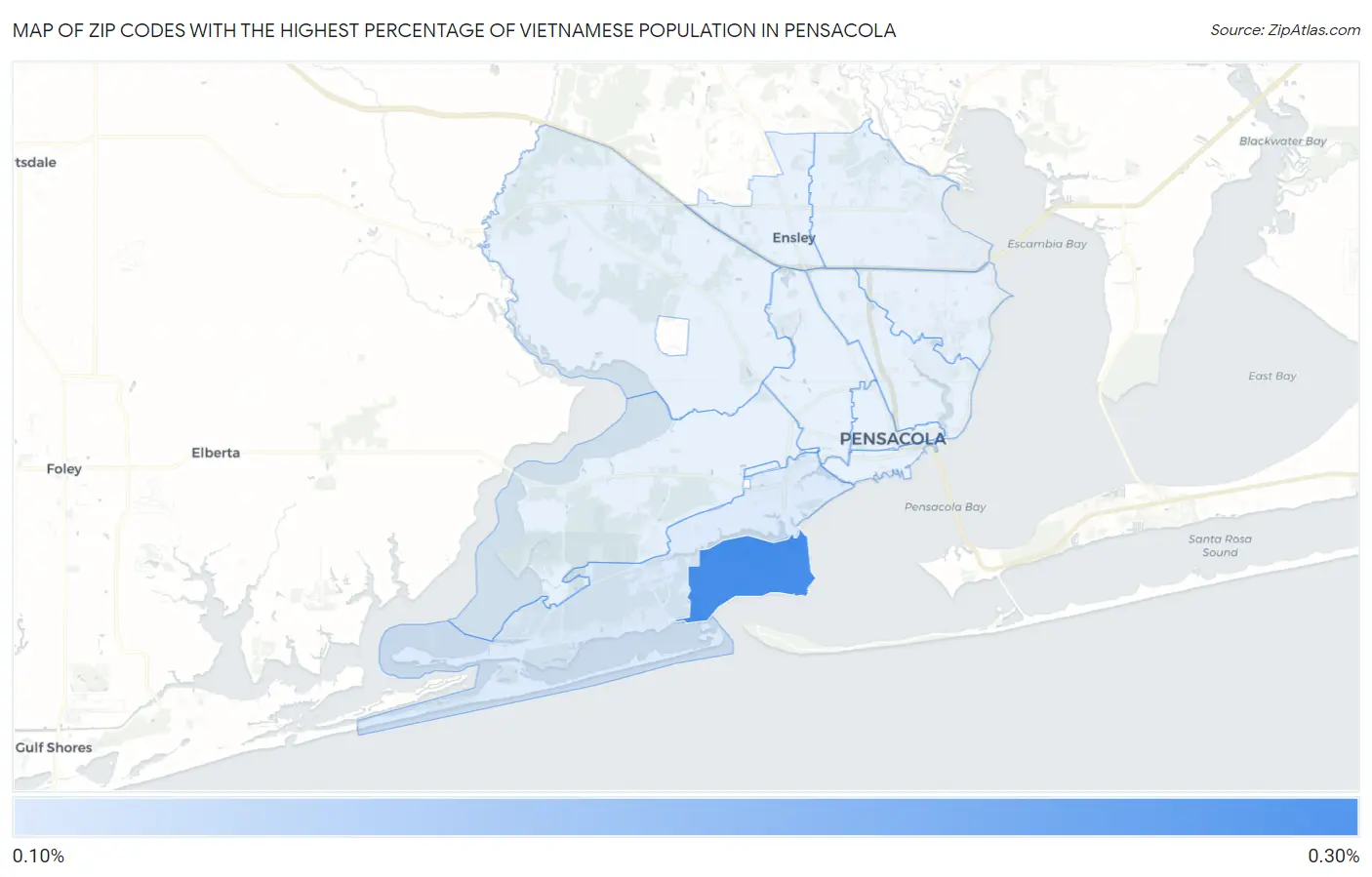 Zip Codes with the Highest Percentage of Vietnamese Population in Pensacola Map