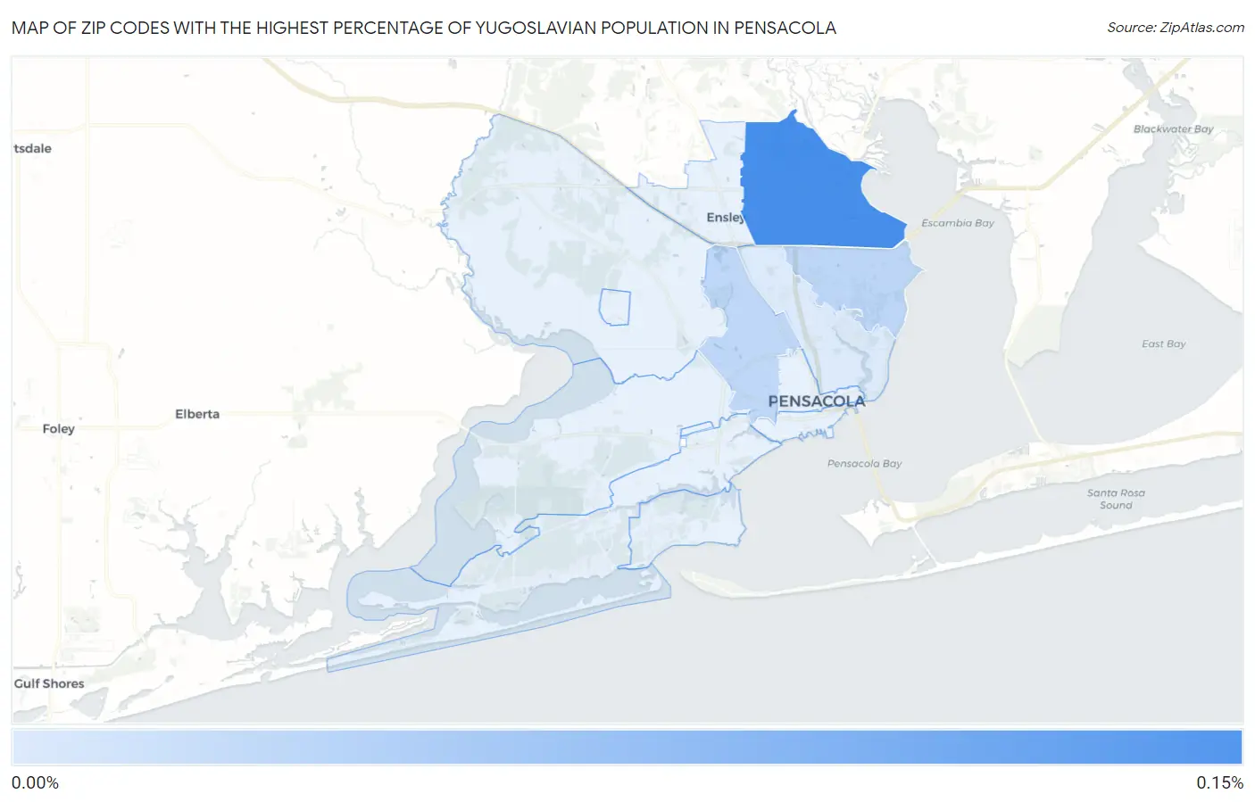 Zip Codes with the Highest Percentage of Yugoslavian Population in Pensacola Map