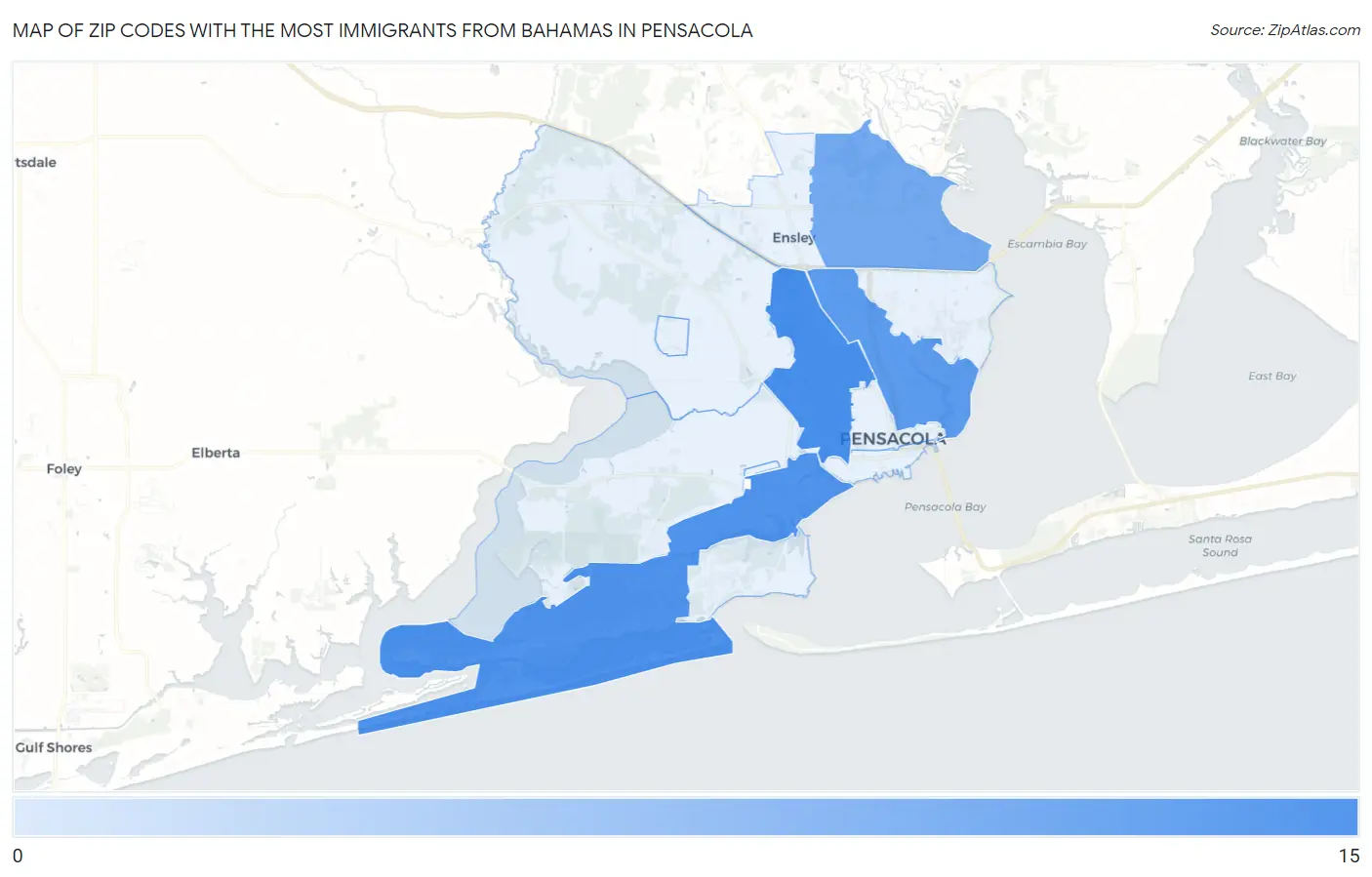 Zip Codes with the Most Immigrants from Bahamas in Pensacola Map