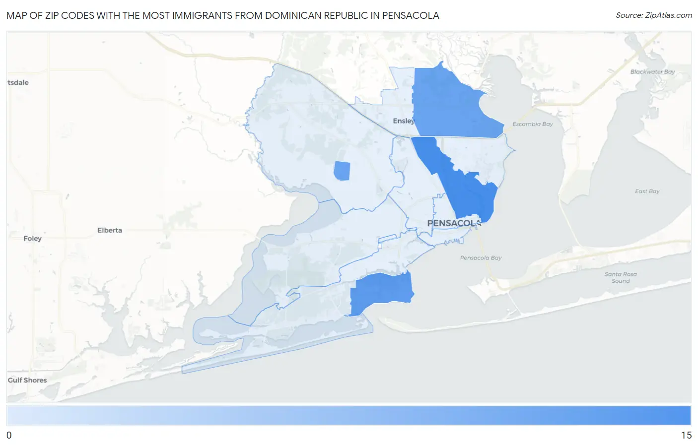 Zip Codes with the Most Immigrants from Dominican Republic in Pensacola Map