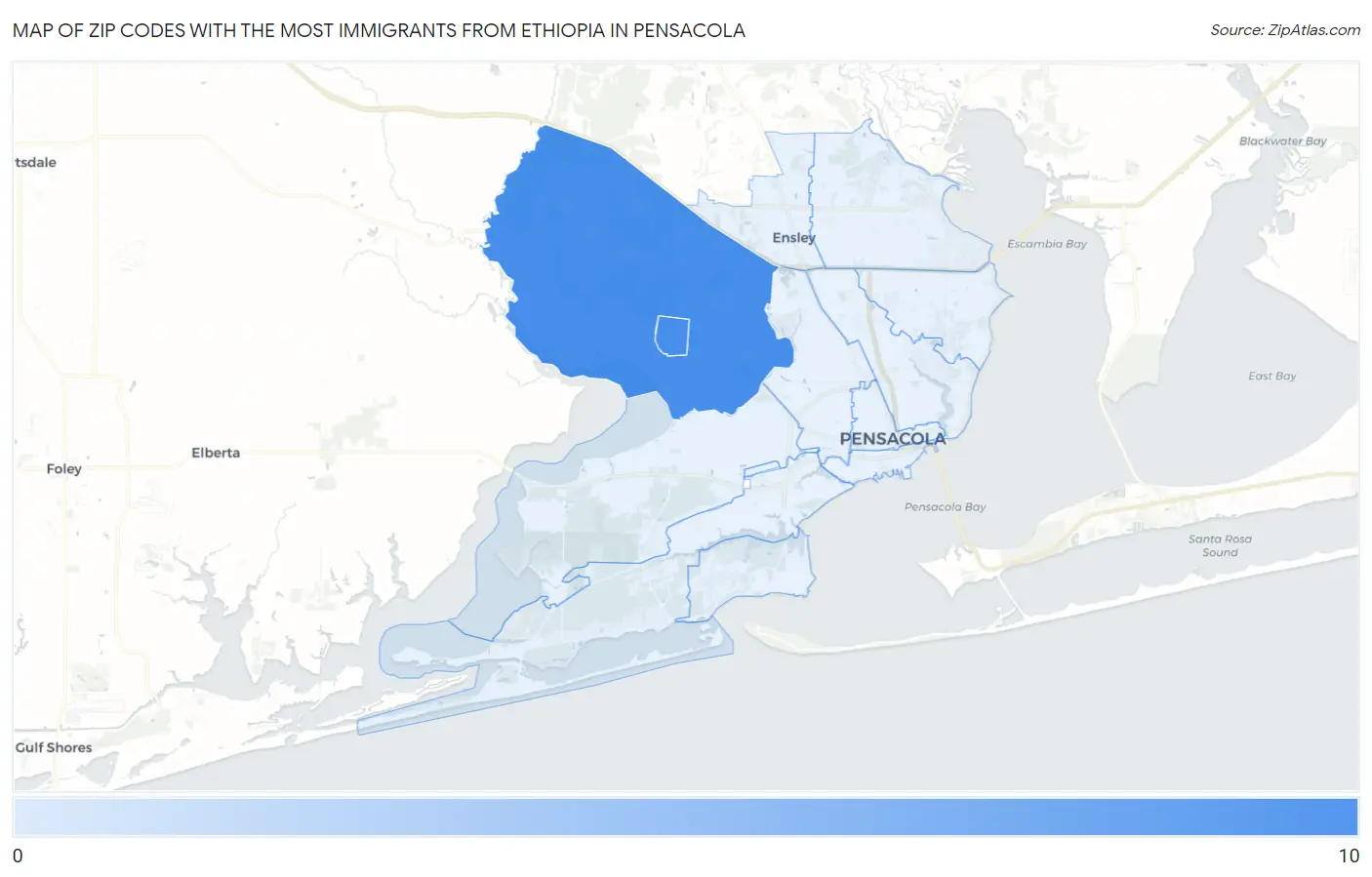 Zip Codes with the Most Immigrants from Ethiopia in Pensacola Map