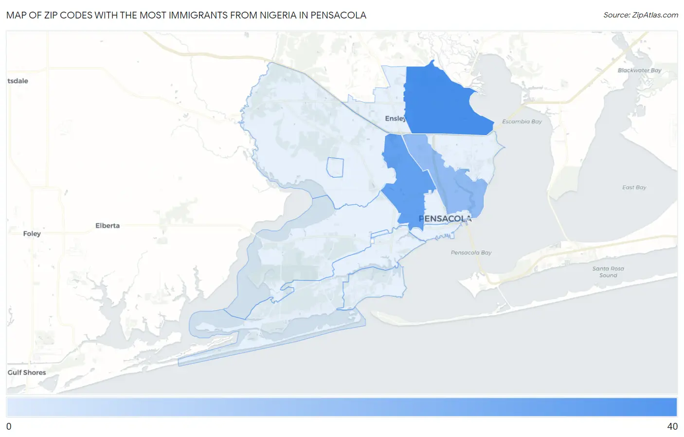 Zip Codes with the Most Immigrants from Nigeria in Pensacola Map