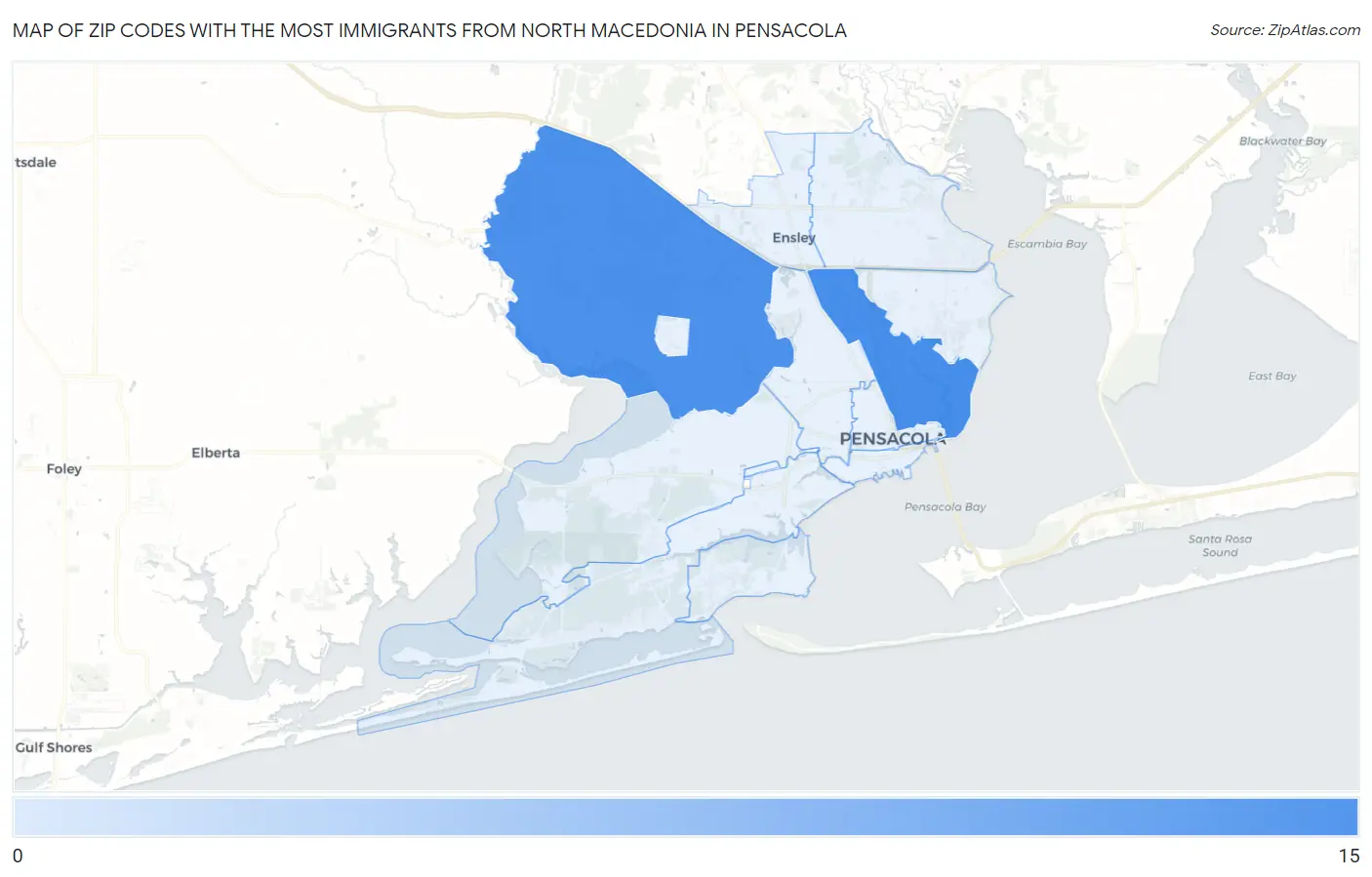 Zip Codes with the Most Immigrants from North Macedonia in Pensacola Map