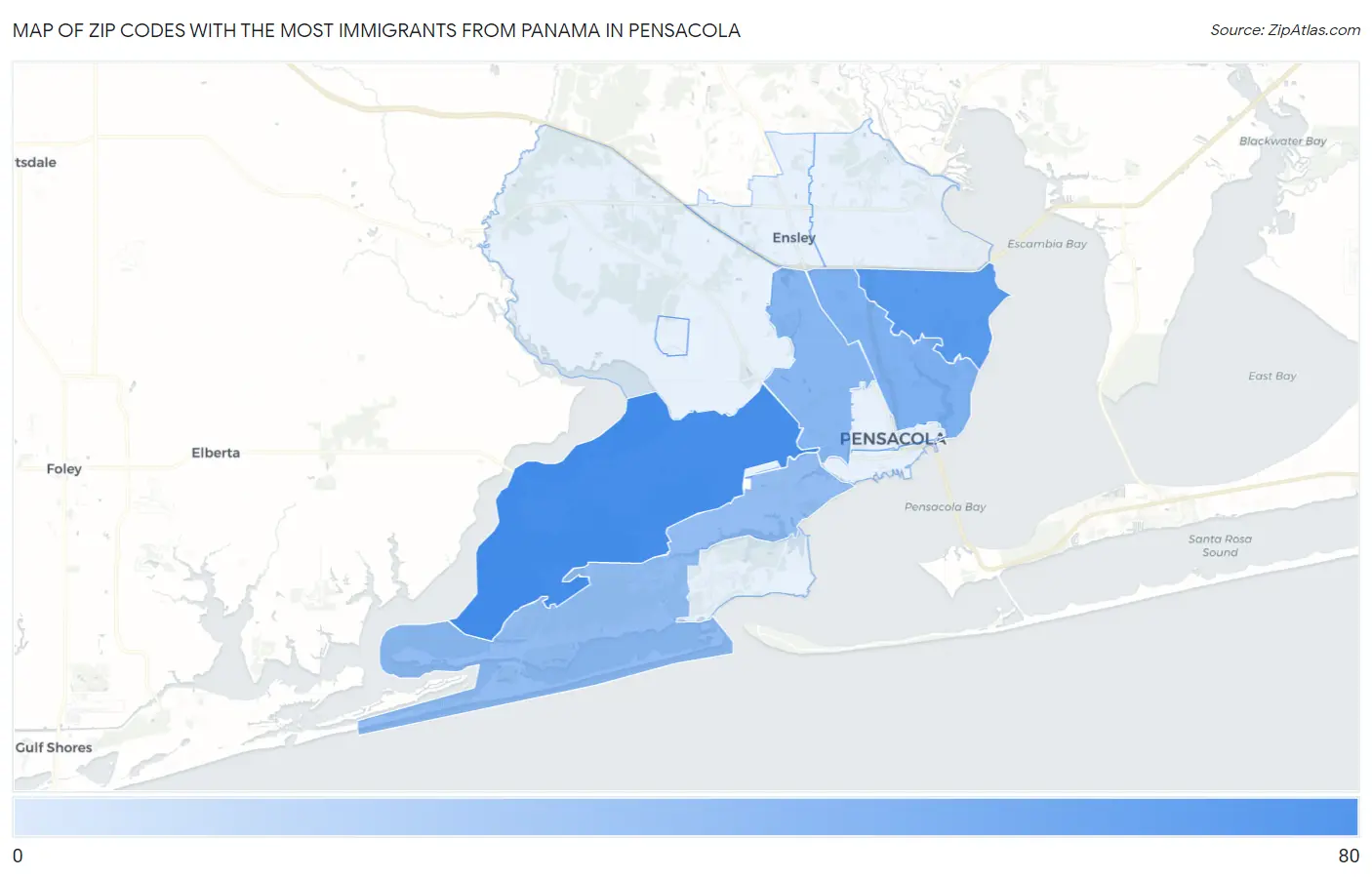 Zip Codes with the Most Immigrants from Panama in Pensacola Map