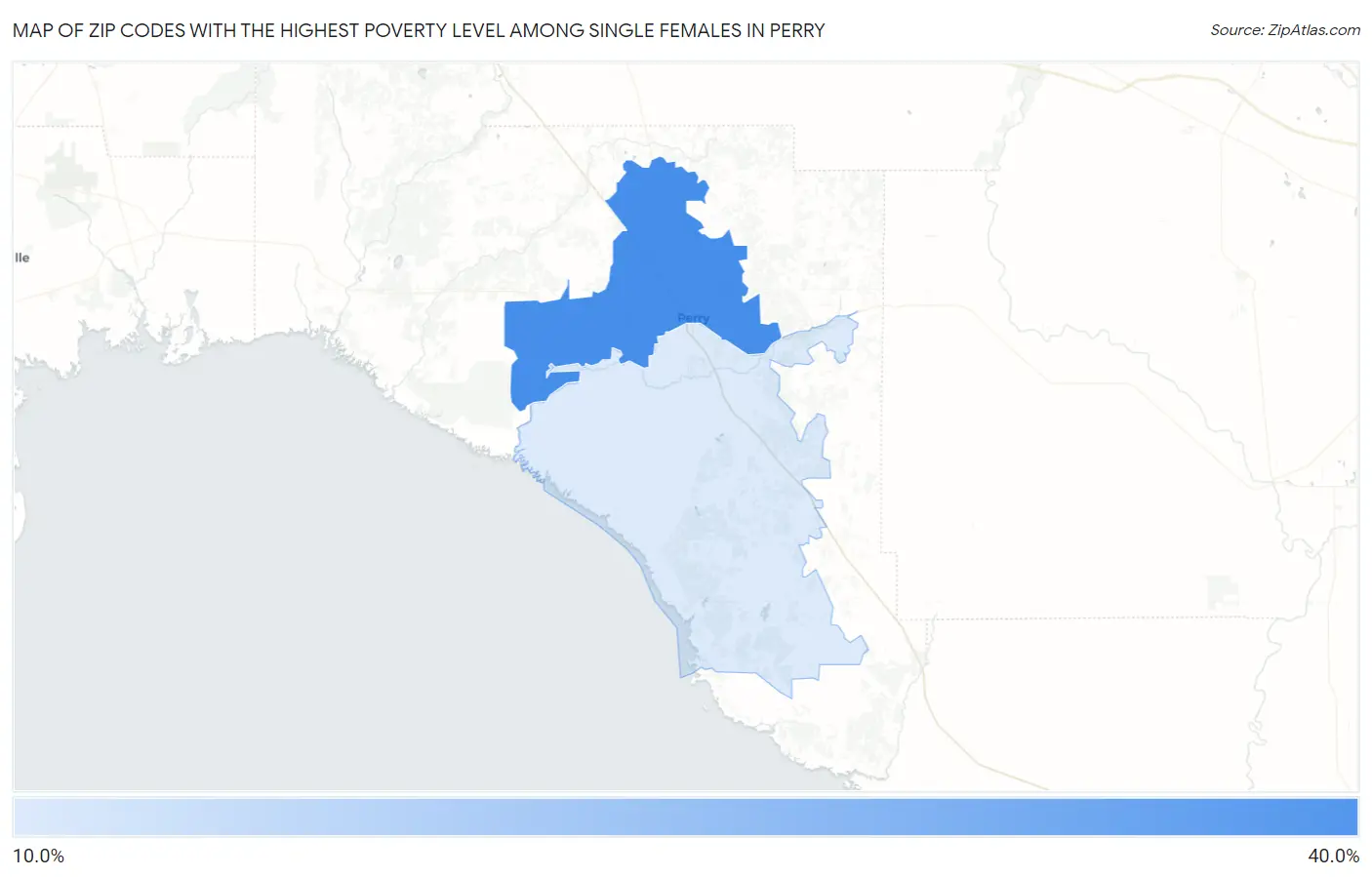 Zip Codes with the Highest Poverty Level Among Single Females in Perry Map