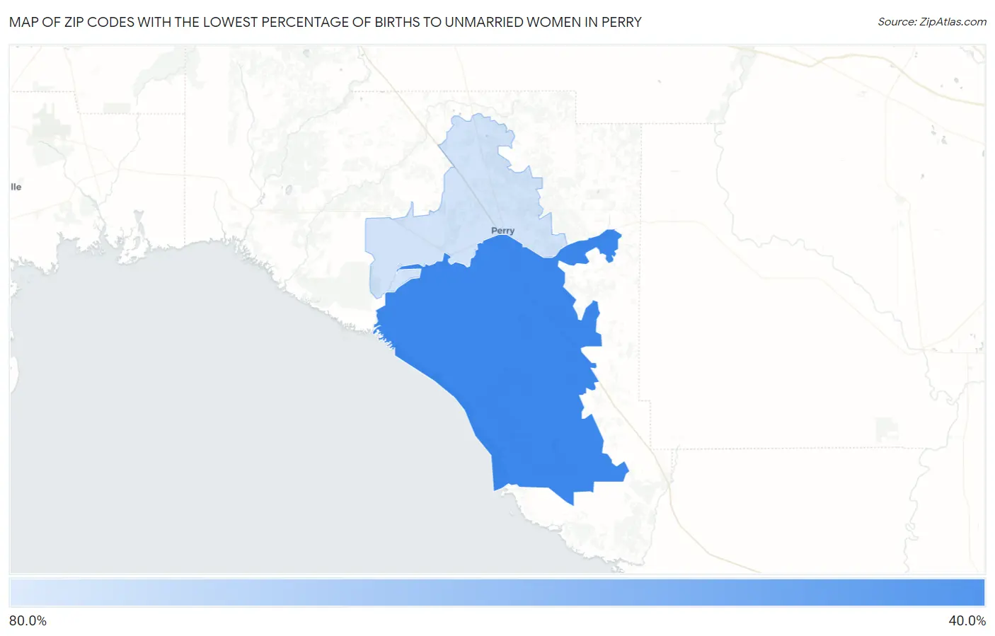 Zip Codes with the Lowest Percentage of Births to Unmarried Women in Perry Map