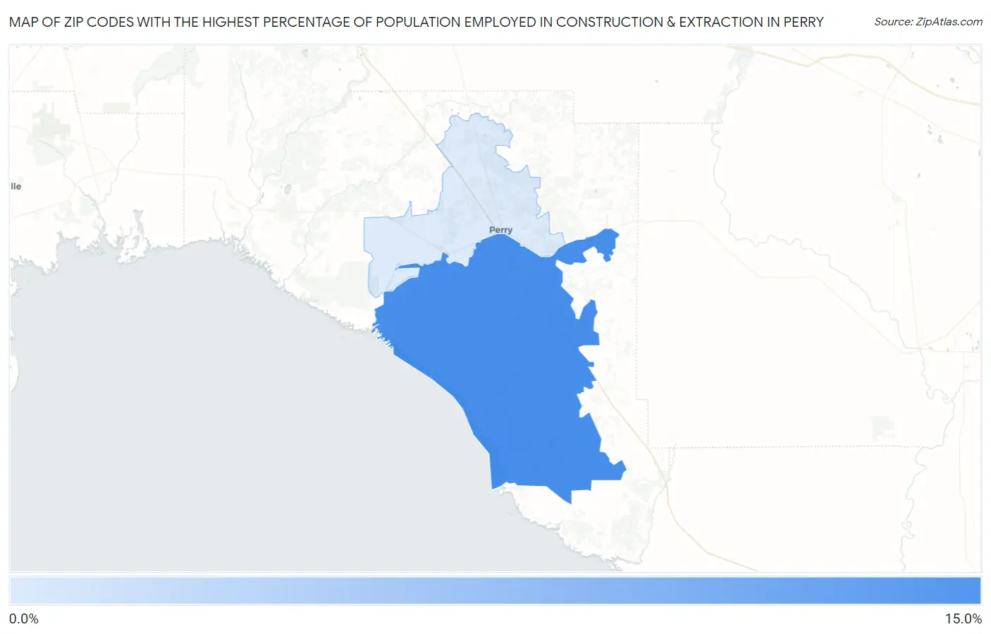 Zip Codes with the Highest Percentage of Population Employed in Construction & Extraction in Perry Map