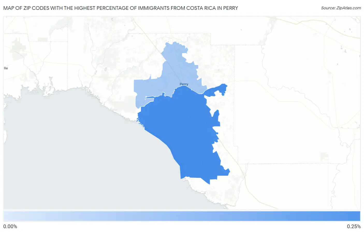 Zip Codes with the Highest Percentage of Immigrants from Costa Rica in Perry Map