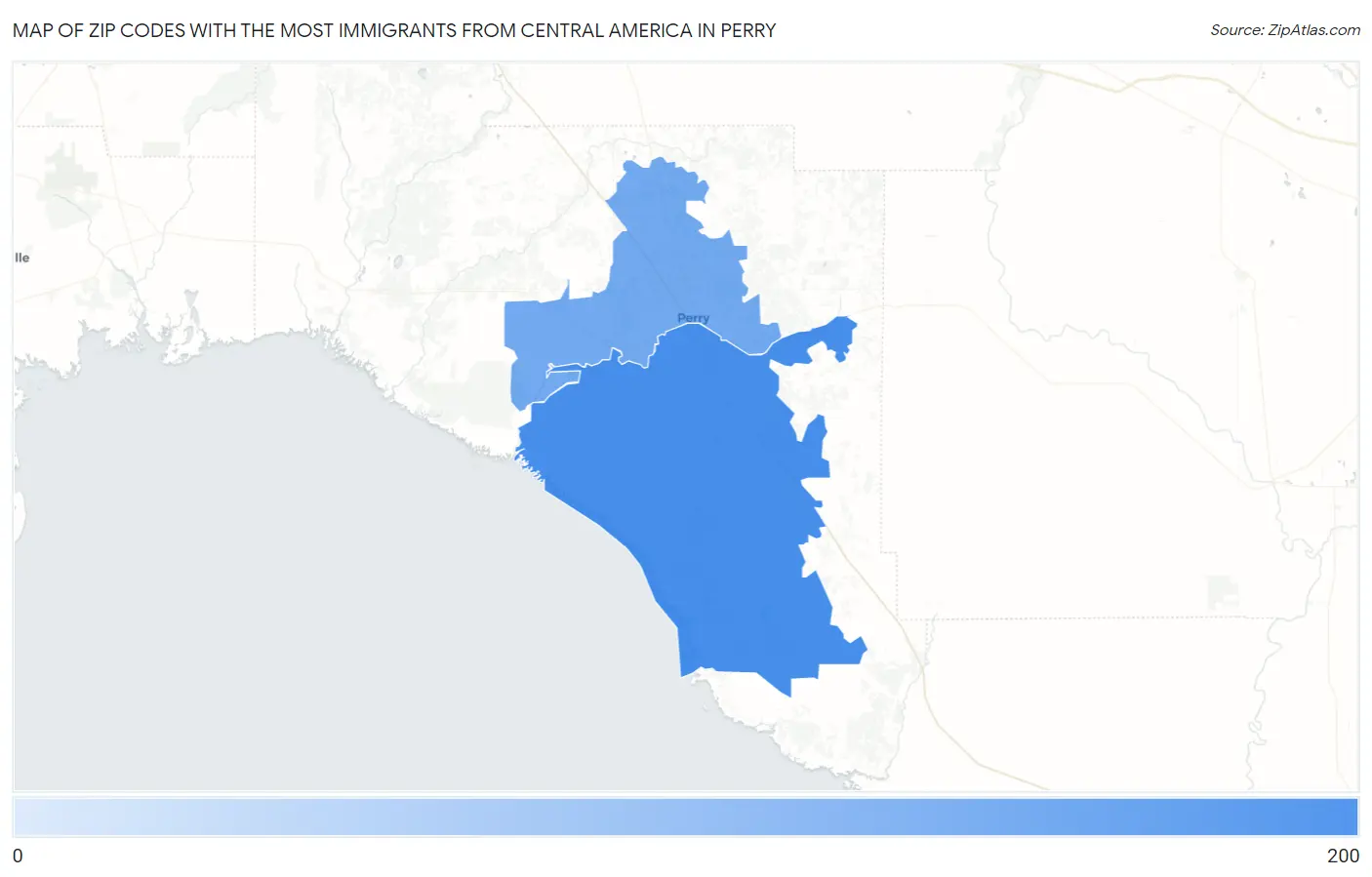 Zip Codes with the Most Immigrants from Central America in Perry Map