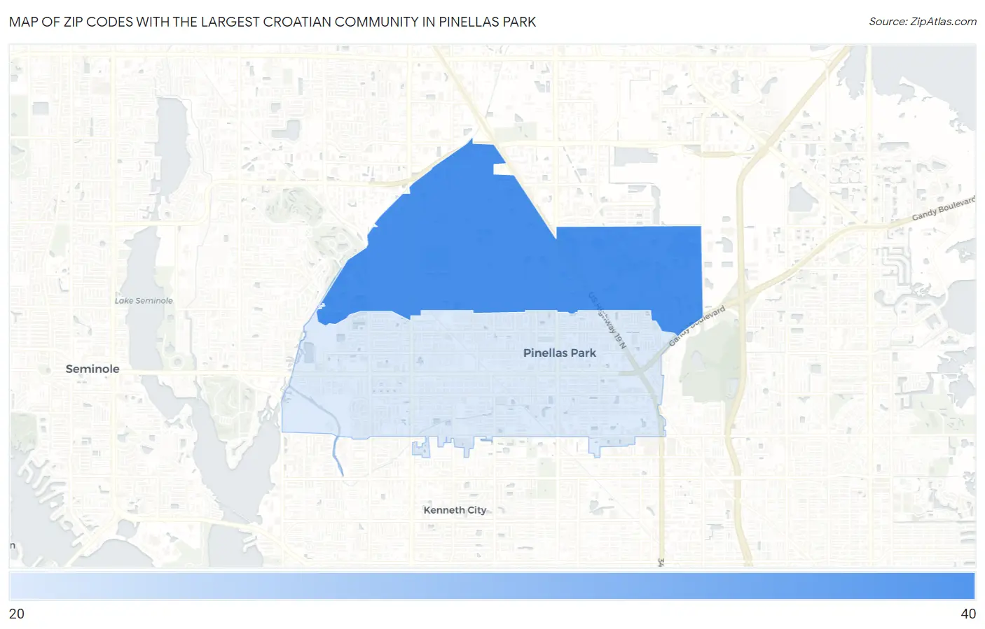 Zip Codes with the Largest Croatian Community in Pinellas Park Map