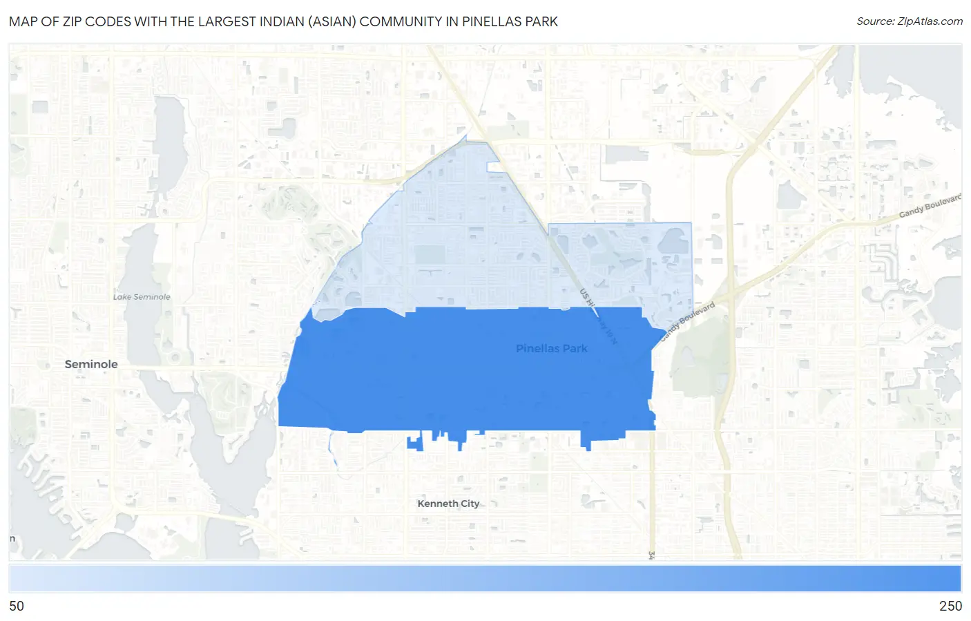Zip Codes with the Largest Indian (Asian) Community in Pinellas Park Map