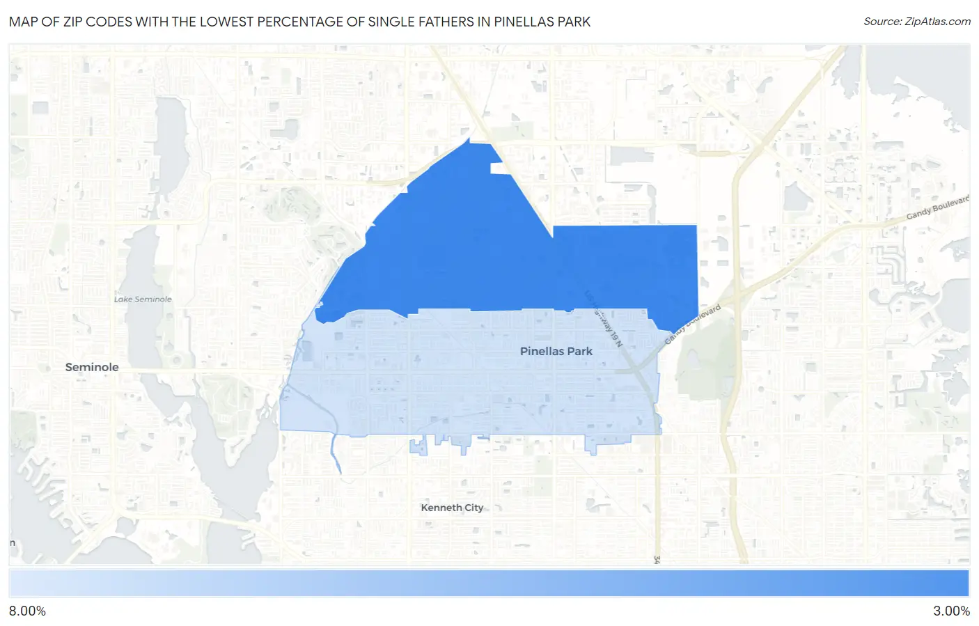 Zip Codes with the Lowest Percentage of Single Fathers in Pinellas Park Map