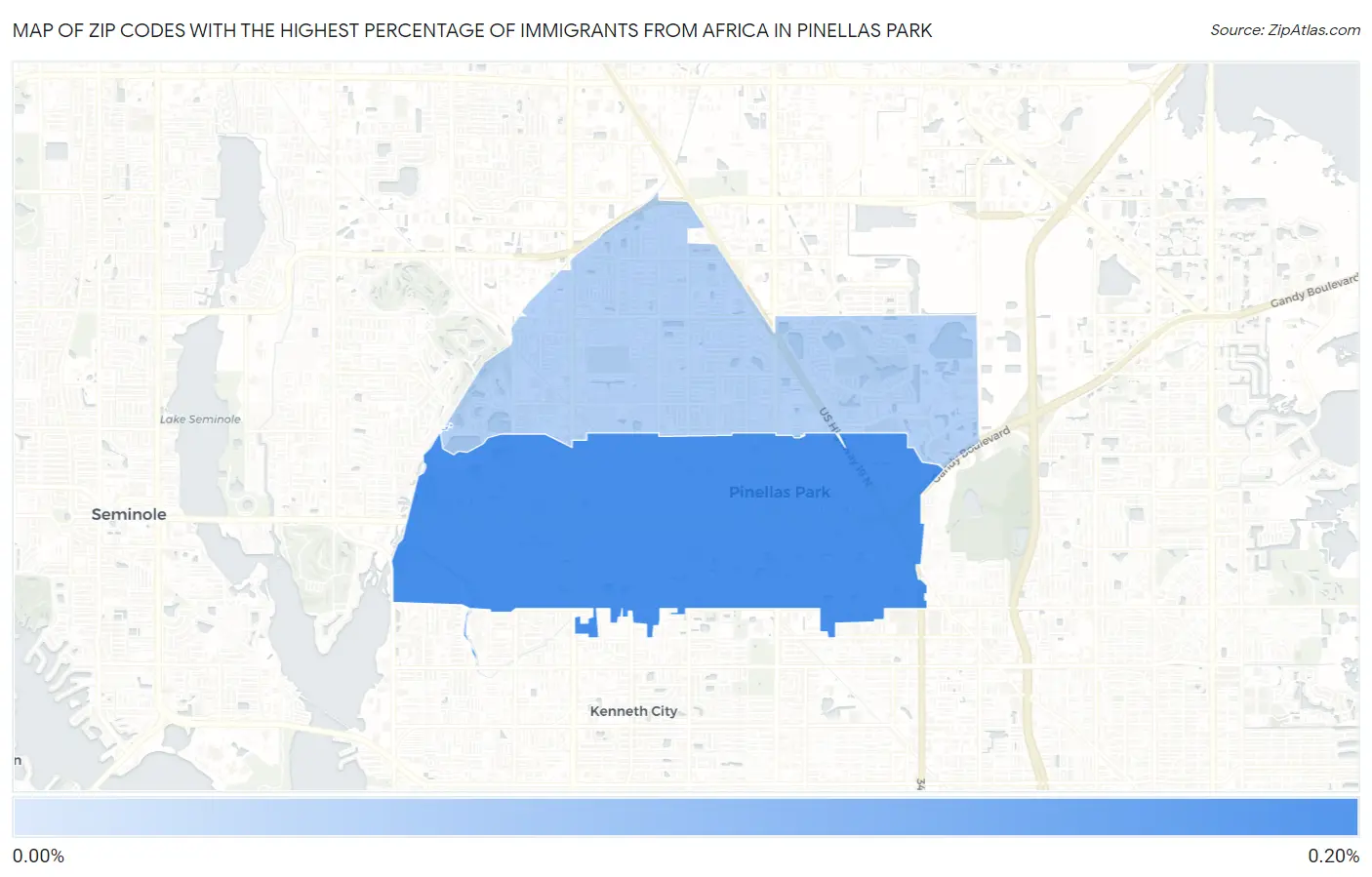 Zip Codes with the Highest Percentage of Immigrants from Africa in Pinellas Park Map