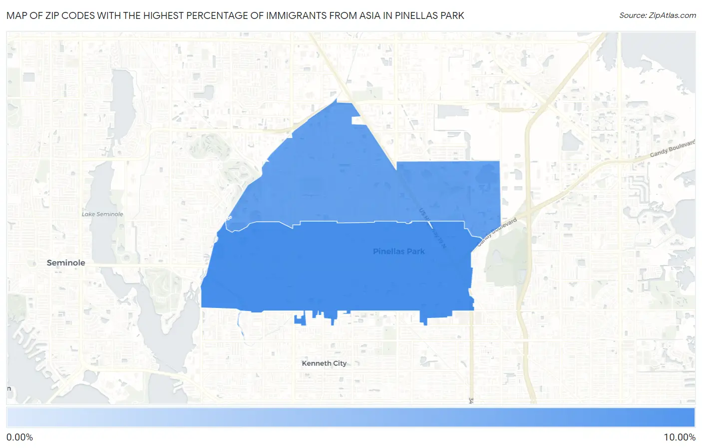 Zip Codes with the Highest Percentage of Immigrants from Asia in Pinellas Park Map