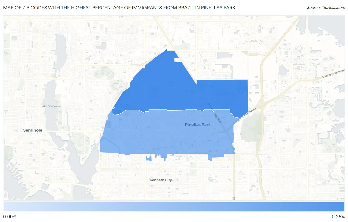 Zip Codes with the Highest Percentage of Immigrants from Brazil in Pinellas Park Map