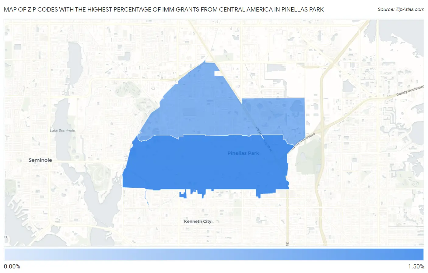 Zip Codes with the Highest Percentage of Immigrants from Central America in Pinellas Park Map