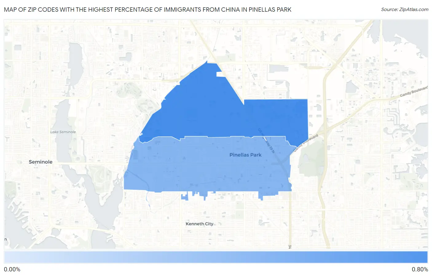 Zip Codes with the Highest Percentage of Immigrants from China in Pinellas Park Map