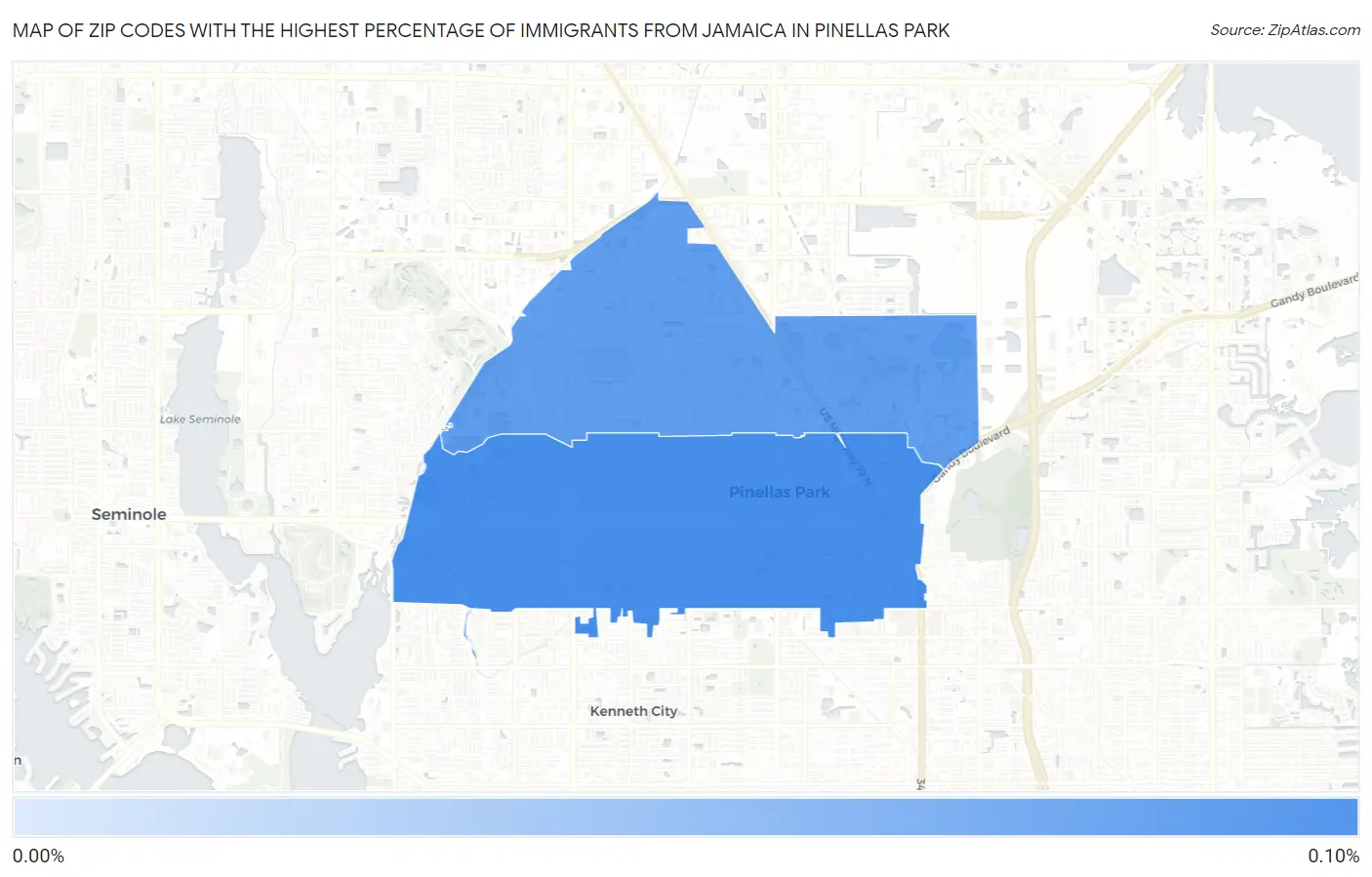 Zip Codes with the Highest Percentage of Immigrants from Jamaica in Pinellas Park Map
