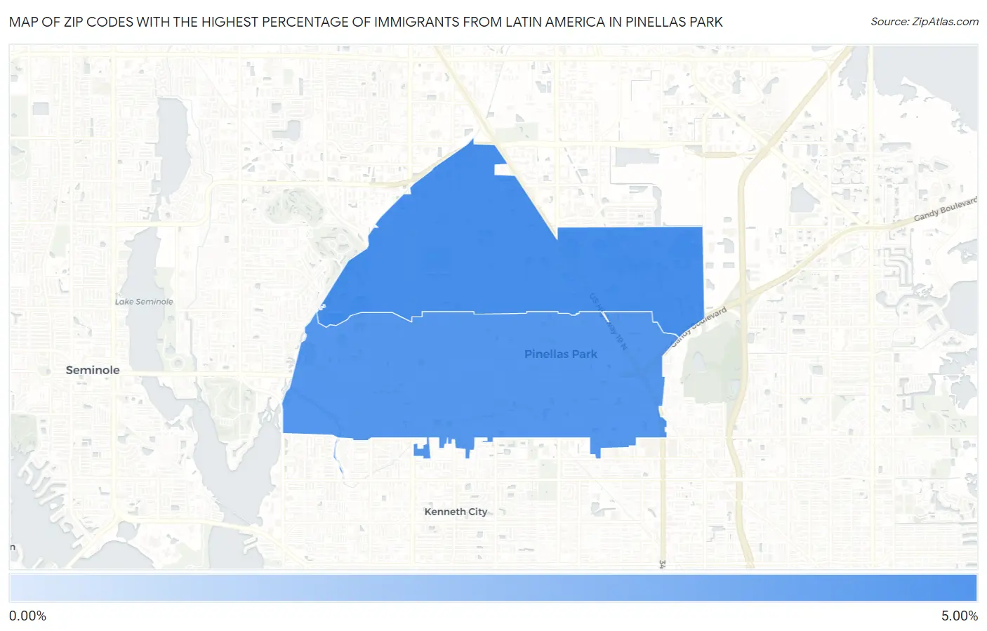 Zip Codes with the Highest Percentage of Immigrants from Latin America in Pinellas Park Map