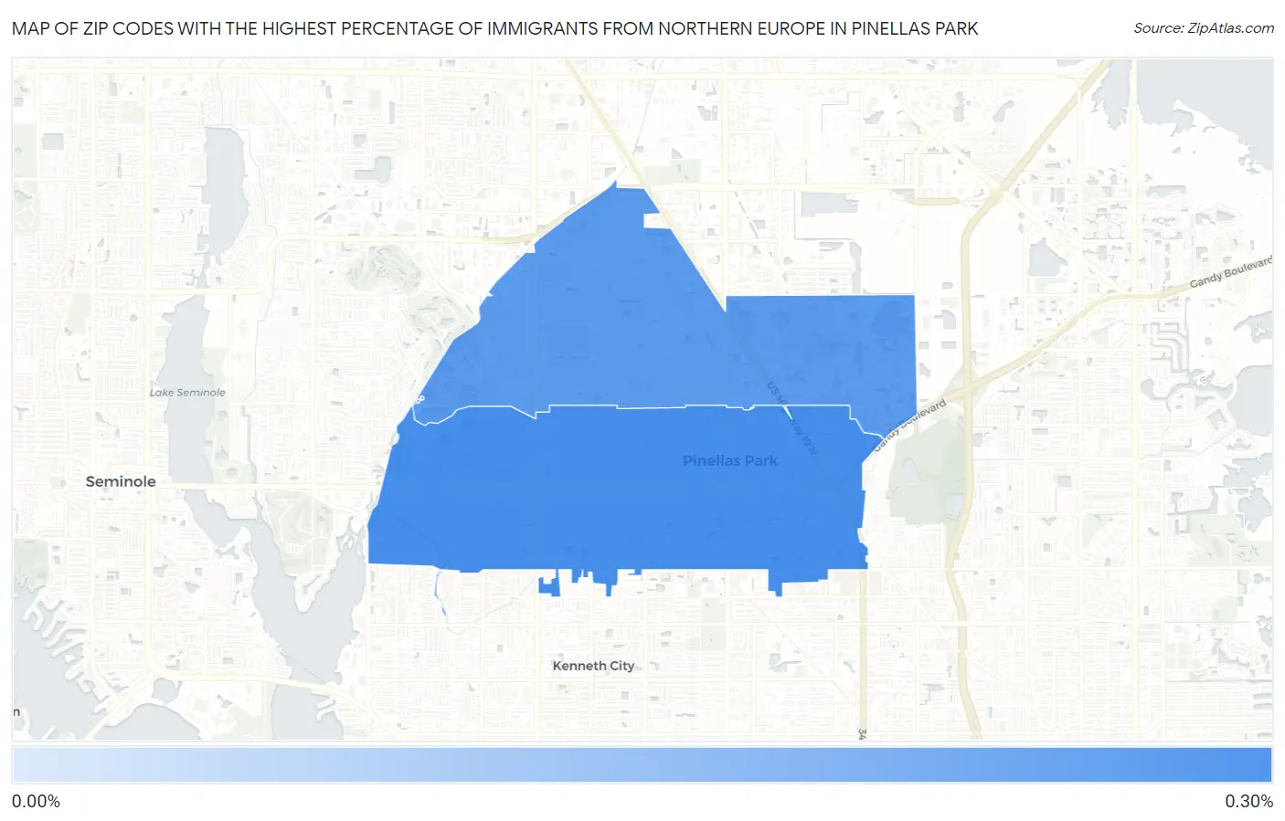 Zip Codes with the Highest Percentage of Immigrants from Northern Europe in Pinellas Park Map