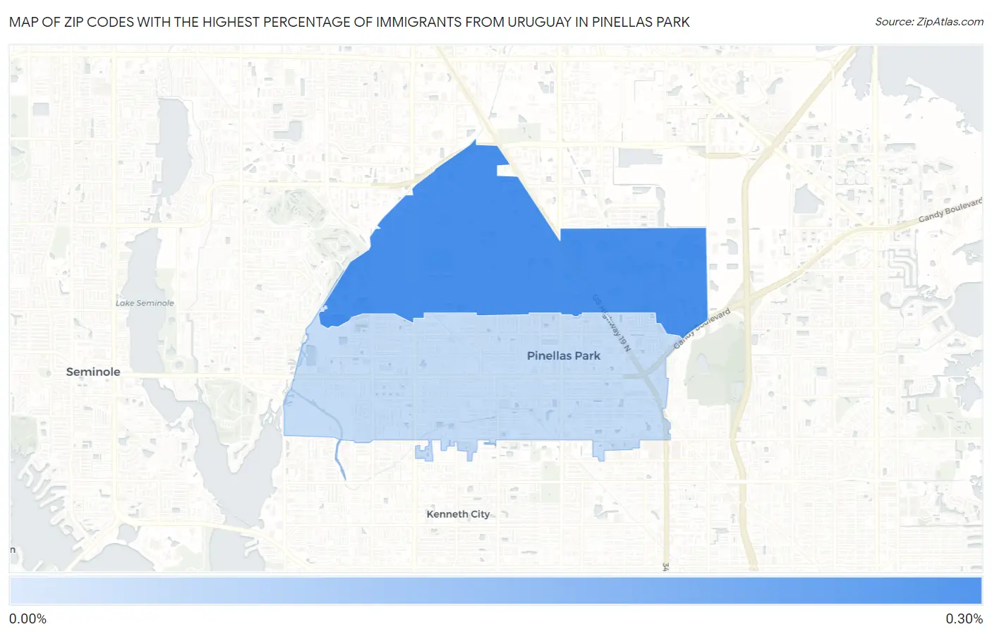 Zip Codes with the Highest Percentage of Immigrants from Uruguay in Pinellas Park Map