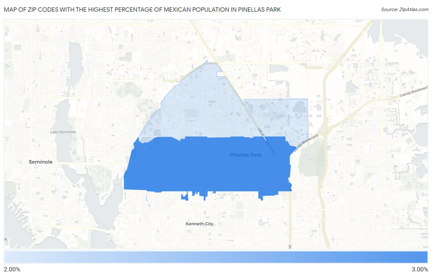 Zip Codes with the Highest Percentage of Mexican Population in Pinellas Park Map