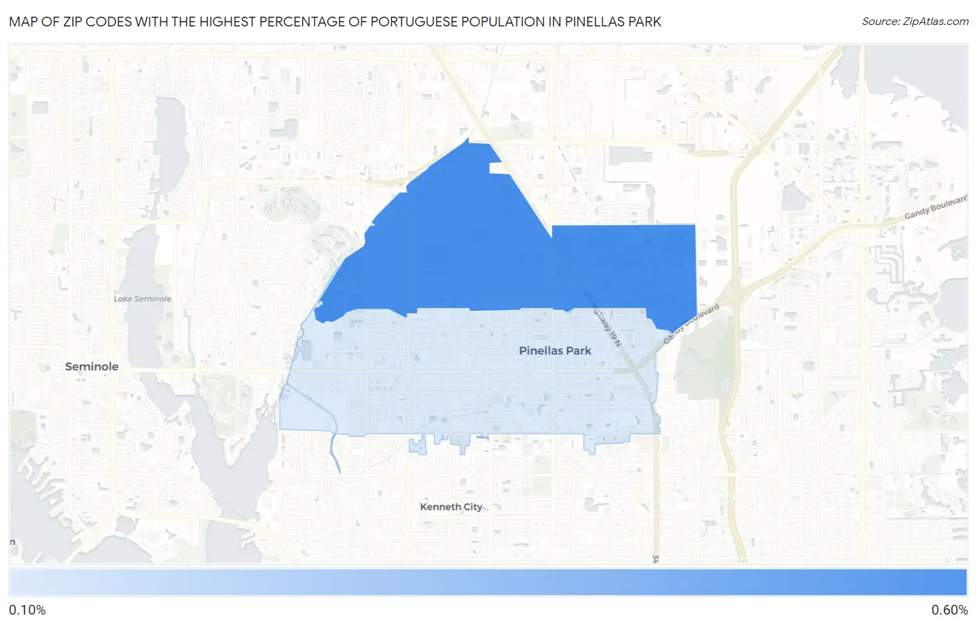 Zip Codes with the Highest Percentage of Portuguese Population in Pinellas Park Map