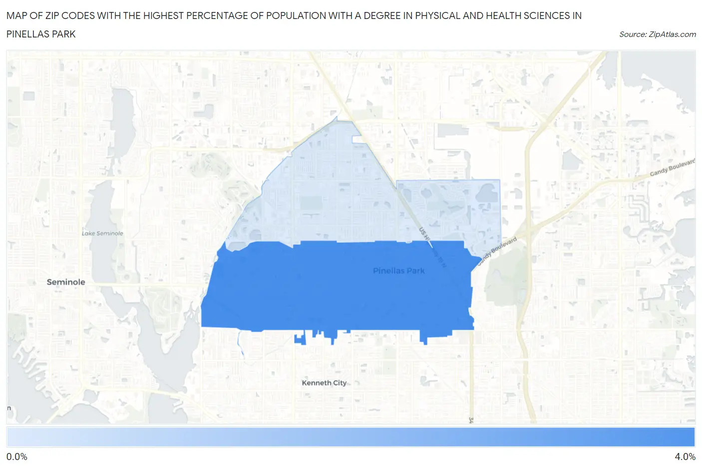 Zip Codes with the Highest Percentage of Population with a Degree in Physical and Health Sciences in Pinellas Park Map