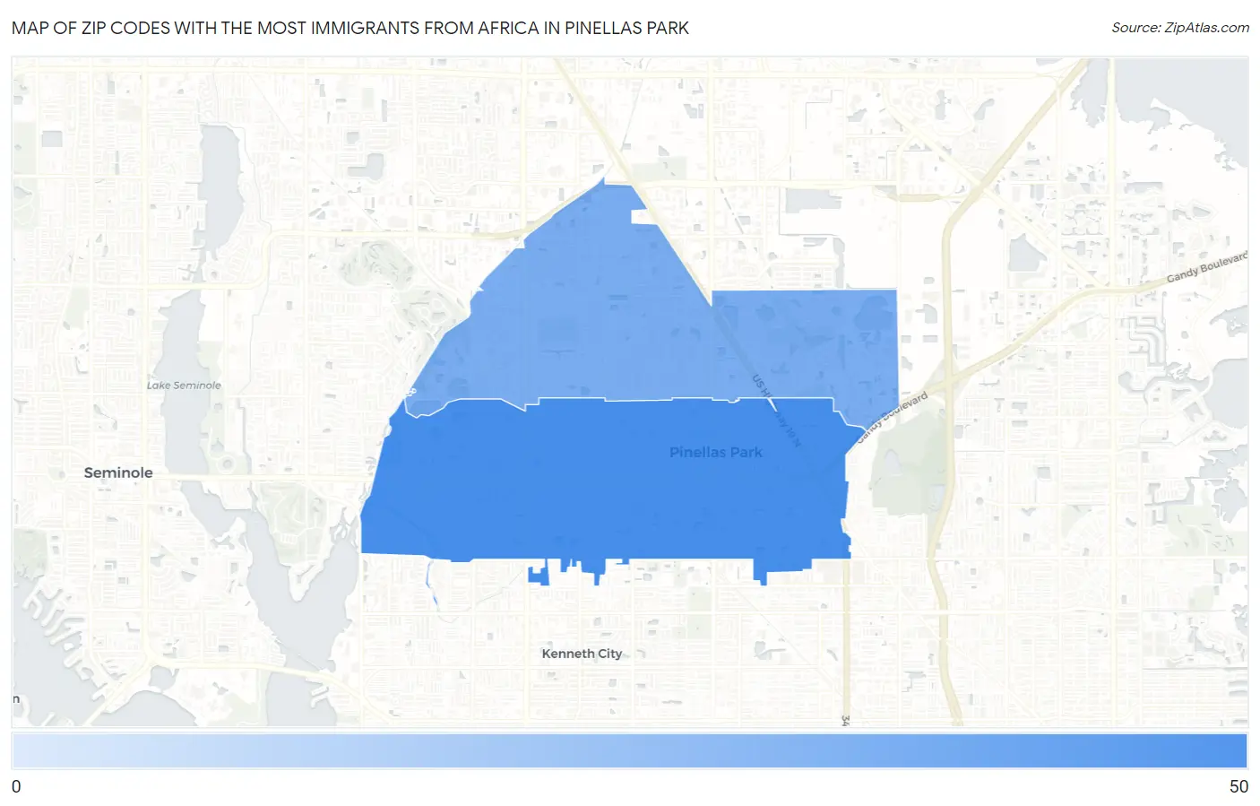 Zip Codes with the Most Immigrants from Africa in Pinellas Park Map