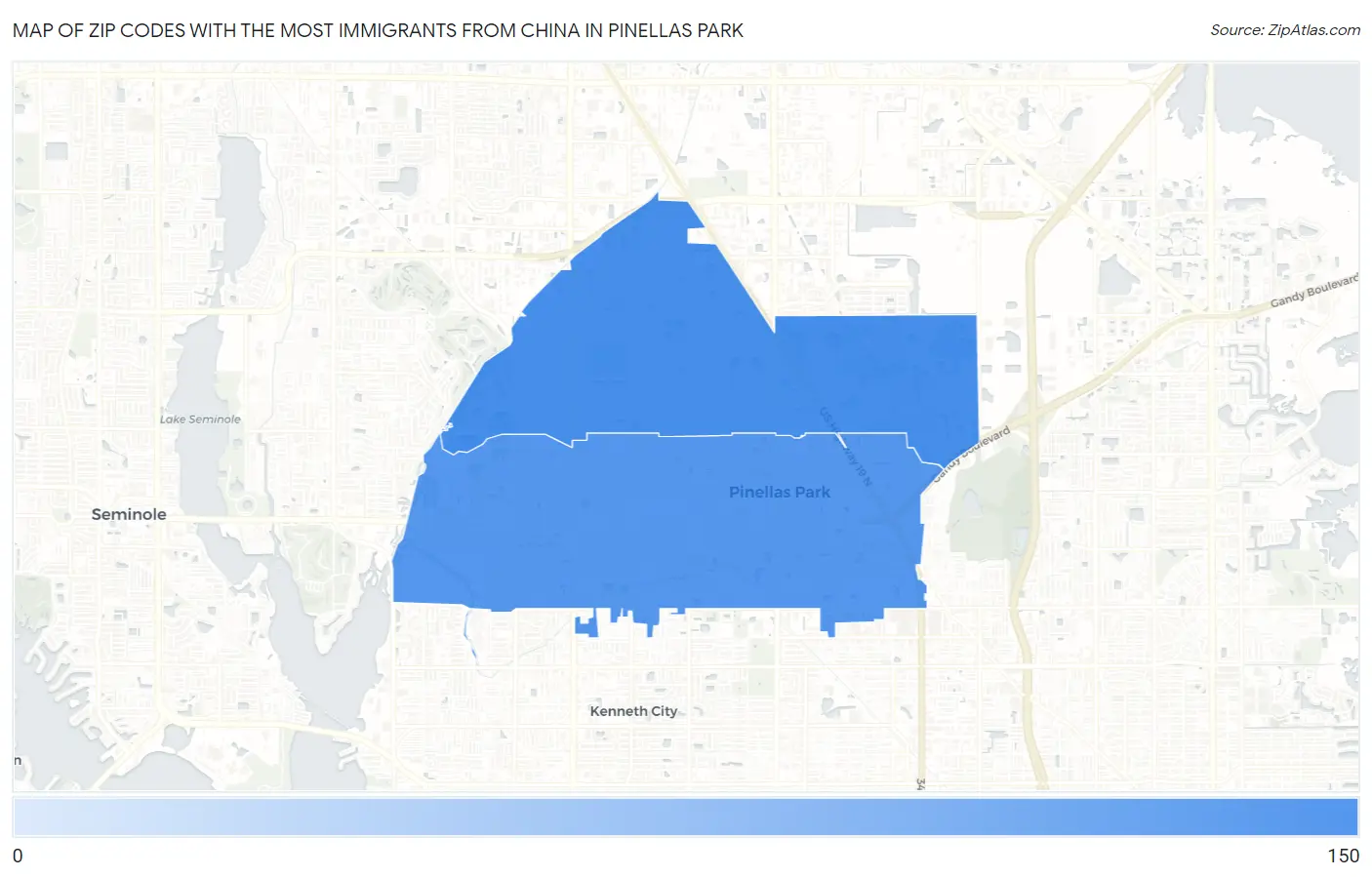 Zip Codes with the Most Immigrants from China in Pinellas Park Map