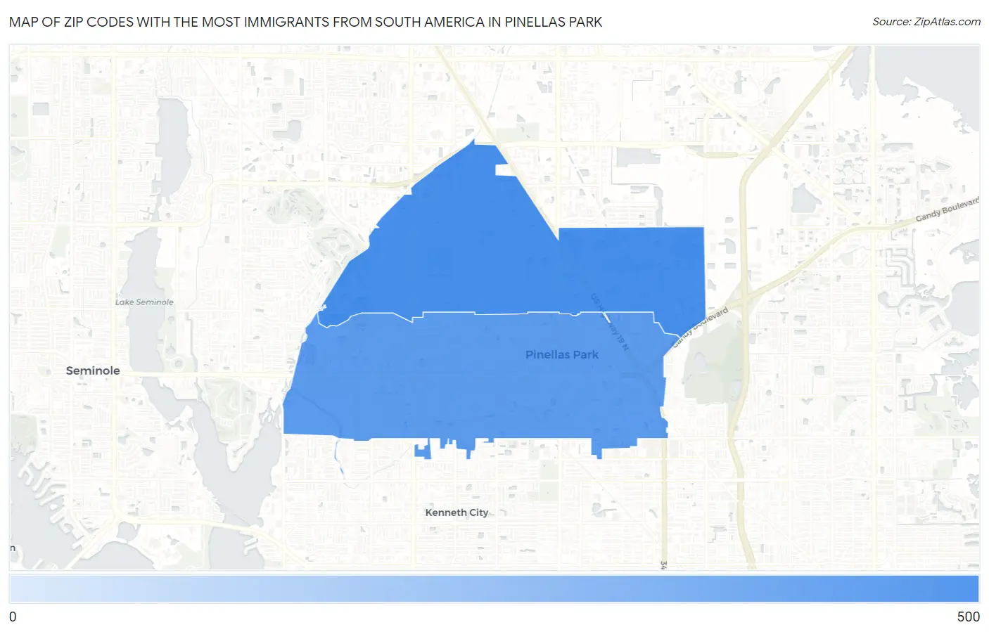 Zip Codes with the Most Immigrants from South America in Pinellas Park Map